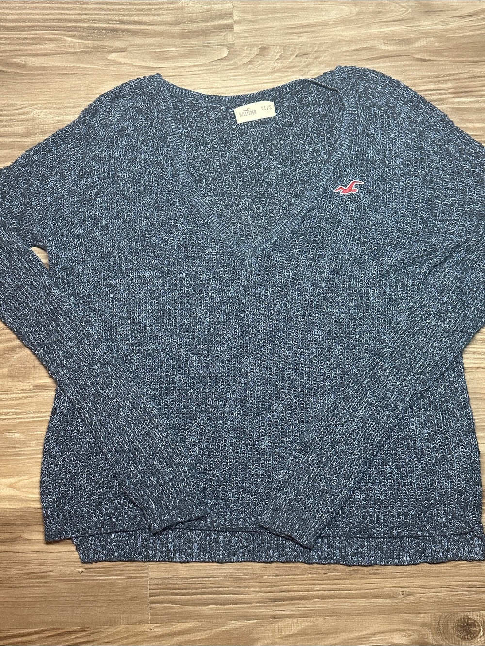 Hollister Y2K Marled Navy VTG V-Neck Knit Oversized Sweater with Pink Logo